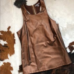 Metallic bronze faux leather racer back tank